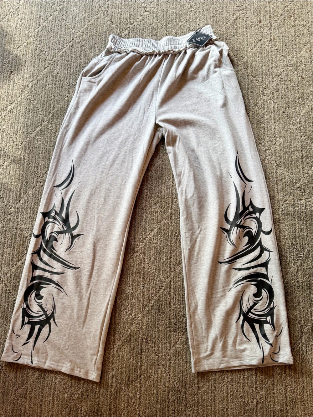 Women's Light Gray Graphic Jogger Pants - Tribal Print